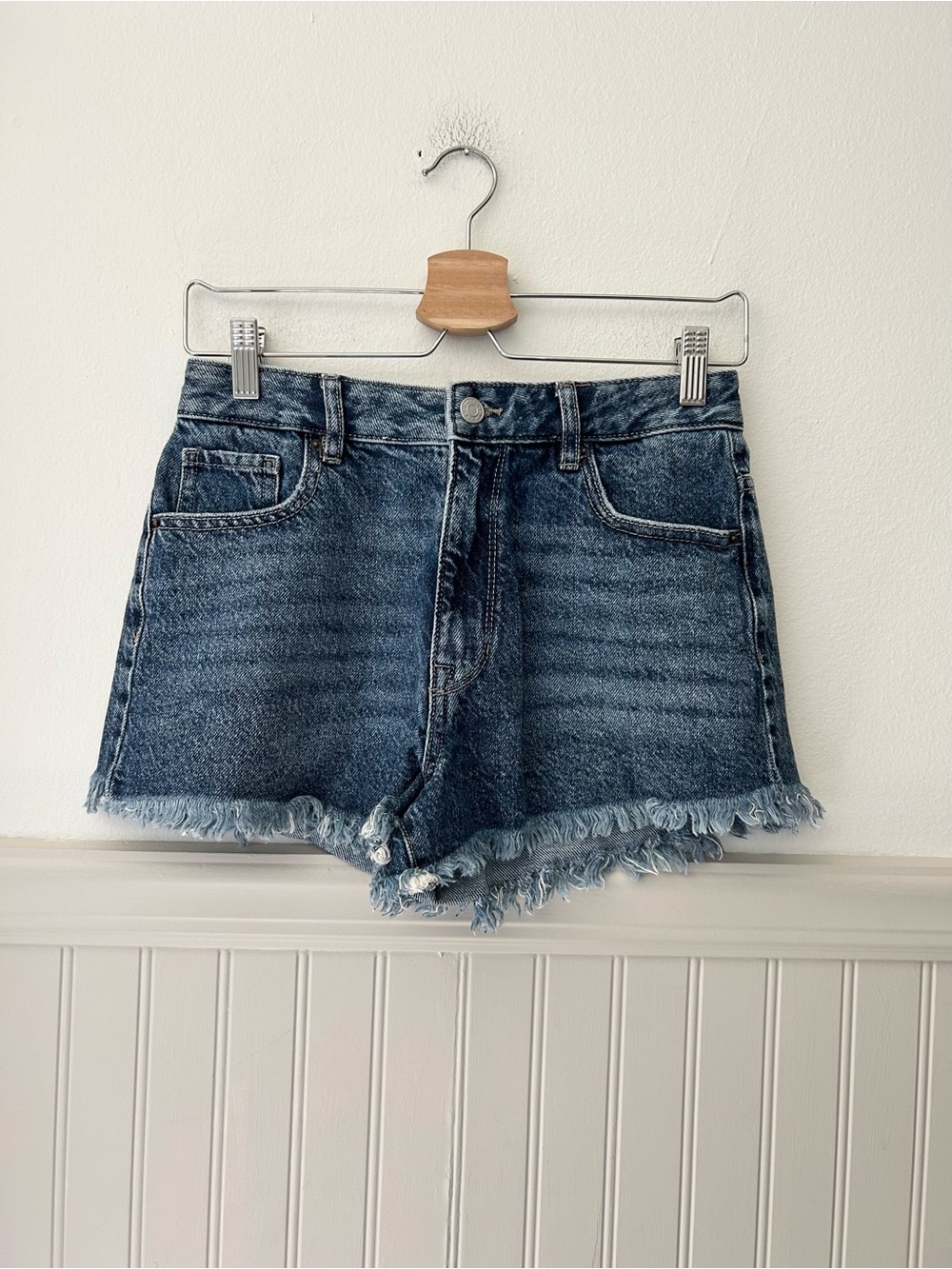 PacSun Size 26 High-Rise Festival Frayed Hem Blue Denim Shorts